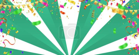 Téléchargez les illustrations : Fond de célébration avec confettis et banderoles. Illustration vectorielle. - en licence libre de droit