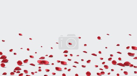 Ilustración de Pétalos de rosa roja caerán sobre fondo floral abstracto con magnífico pétalo de rosa diseño de tarjeta de felicitación. - Imagen libre de derechos