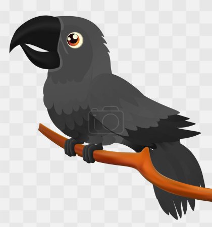 Niedlicher schwarzer Papagei sitzt auf einem Ast. Vektorillustration.
