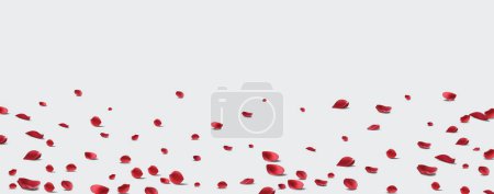 Ilustración de Floating red rose petal isolated on white. Background concept for love greetings on valentines day and mothers day - Imagen libre de derechos