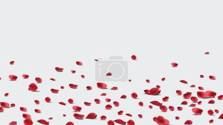 Ilustración de Pétalo de rosa roja flotante aislado en blanco. Concepto de fondo para saludos de amor en el día de San Valentín y el día de las madres. Espacio para el texto. rosa para el amor Hermosa floral - Imagen libre de derechos