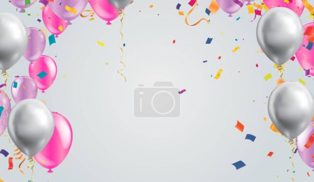 Illustration for Background with balloons, ribbons and confetti. Vector illustration. - Royalty Free Image