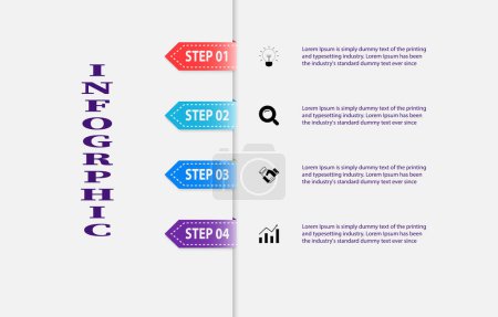 Illustration for Infographic presentation design Template with 4 steps. A vector business infographic is a template that presents clear. Ideal for business presentations, educational materials, or marketing materials. - Royalty Free Image