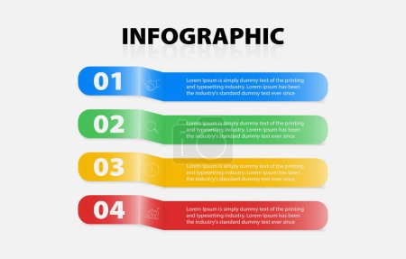 Illustration for Rectangular infographic design presents with 4 steps. Template vector presentation business infographic 4 elements. Ideal for business presentations, educational materials, or marketing materials. - Royalty Free Image