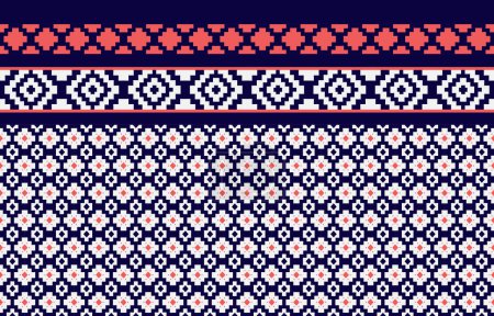 Téléchargez les illustrations : Un motif ethnique traditionnel détaillé avec un mélange harmonieux de rouge, blanc et bleu, parfait pour les inspirations de design textile et de tissu. - en licence libre de droit