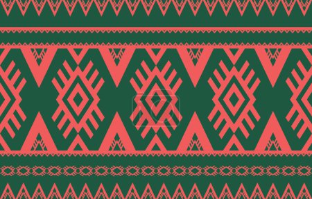 Téléchargez les illustrations : Motifs géométriques rouges vibrants avec des motifs aztèques traditionnels sur fond vert, adaptés aux motifs en tissu, en textile et en papier peint. - en licence libre de droit