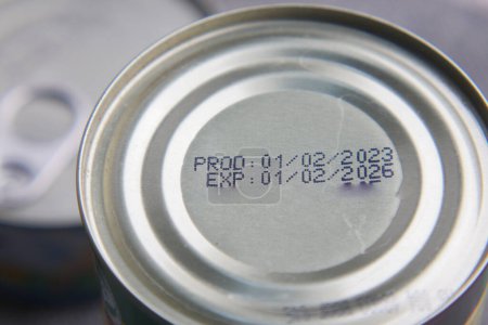 expire date on food can on white background 