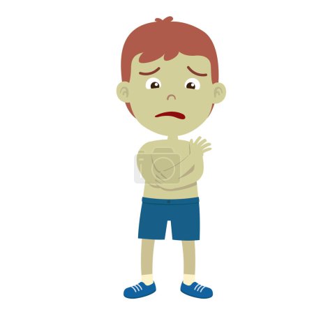 Ilustración de Dibujos animados niño de color azulado de la piel y enfermo - Imagen libre de derechos