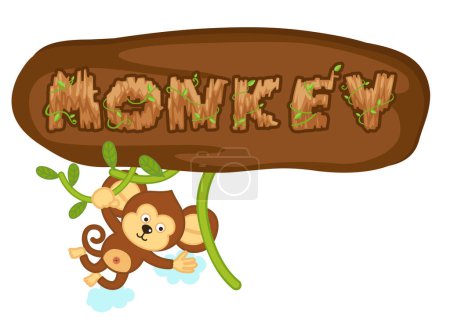 Ilustración de El mono cuelga de una rama con ilustración vectorial aislada de madera de carta - Imagen libre de derechos