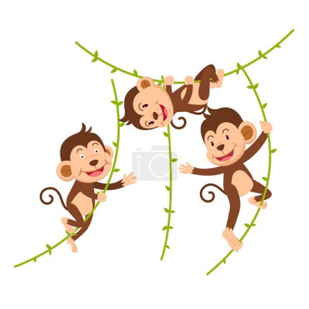 Ilustración de El mono cuelga de una rama aislada ilustración vectorial - Imagen libre de derechos