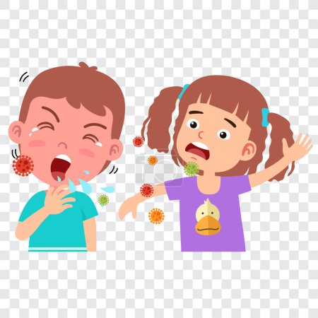 Illustration for Kid boy sneeze and cute girl fear from sneeze friend - Royalty Free Image