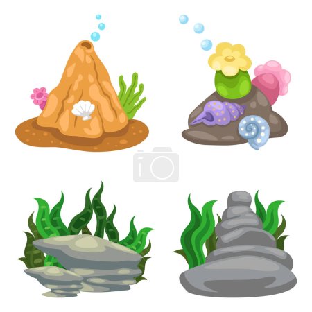 Ilustración de Ilustración de algas marinas con vector de piedra - Imagen libre de derechos