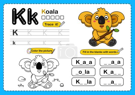 Illustration Alphabet d'animaux isolés Lettre K-Koala