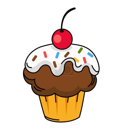 Ilustración de Ilustración de cupcake contorno blanco en el vector de fondo - Imagen libre de derechos