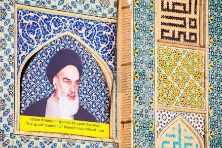 Photo for Great founder of Islamic republic of Iran. Portrait in isfahan square. Tilework - Royalty Free Image