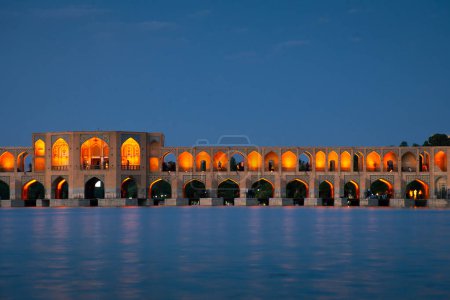 Photo for Isfahan, Iran - 15th june, 2022:Old Khajoo bridge, across the Zayandeh River in Isfahan, Iran. - Royalty Free Image