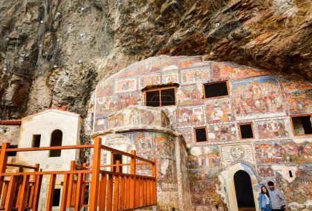 Photo for Ayder, Turkey - 12th september, 2021: Zooming in on the ancient religious paintings at the interior walls of famous Sumela Monastery - Royalty Free Image