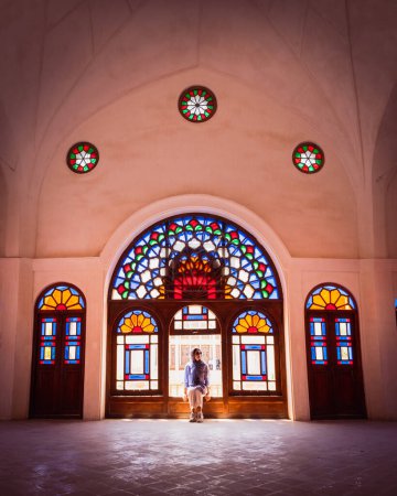 Photo for Kashan, Iran - 27th may, 2022: tourist sit in Tabatabaei House built in early 1880s for the affluent Tabatabaei family. - Royalty Free Image