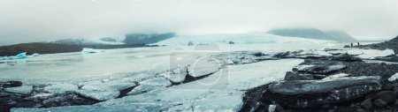 Viewpoint panorama Fjallsjokull glacier. The wonderful glacier lagoon of Fjallsrln in Iceland