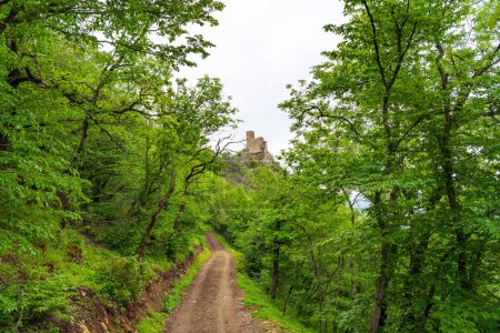 Photo for Dirt road to the ancient Chirag Gala tower in Azerbaijan - Royalty Free Image