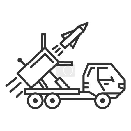 Illustration for MLRS icon. Multiple rocket launcher system sign. Army artillery vehicle. Flat style vector illustration isolated on white background. - Royalty Free Image