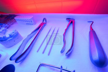Photo for Special instruments are laid out for infrared sterilization, they are made of environmentally friendly materials - Royalty Free Image