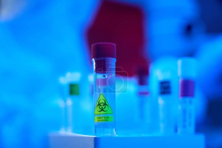 Photo for Special laboratory box with test tubes, in the foreground a test tube with special markings - Royalty Free Image