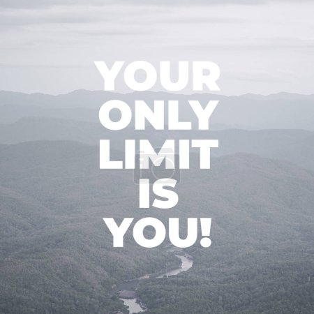 Téléchargez les photos : Inspirational motivation quote YOUR ONLY LIMIT IS YOU with mountains background. Motivational quote. - en image libre de droit