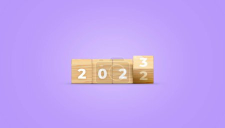 Photo for Flipping of 2022 to 2023 on wooden block cube for preparation new year change and start new business target strategy banner concept. 3D illustration. - Royalty Free Image
