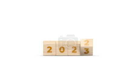 Photo for Flipping the 2022 to 2023 year numbers calendar on wooden cube blocks for new year change, starting new things or new business. 2023 happy new year concept banner. 3D illustration. - Royalty Free Image