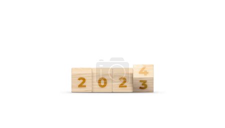 Photo for Flipping the 2023 to 2024 year numbers calendar on wooden cube blocks for new year change, starting new things or new business. 2024 happy new year concept banner. 3D illustration. - Royalty Free Image