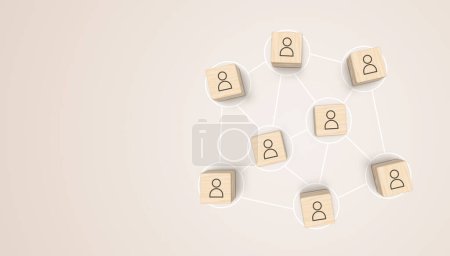 Photo for Wooden blocks connected together on brown background. Cooperation, teamwork, network and community concept. 3D illustration. - Royalty Free Image