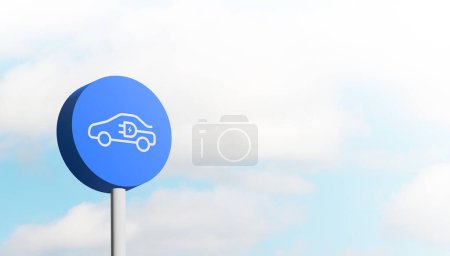 Photo for EV charging sign. Recharging point for electric vehicles sign against clear sky. 3D illustration. - Royalty Free Image
