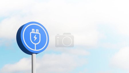 Photo for EV charging sign. Recharging point for electric vehicles sign against clear sky. 3D illustration. - Royalty Free Image