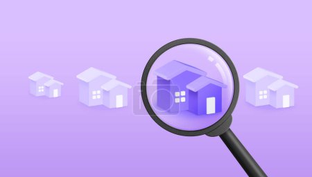Photo for Magnifying glass with purple house. Hunting and searching concept. 3D illustration. - Royalty Free Image