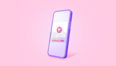 Photo for Live streaming video on mobile phone. Online playing video on pink background. 3D illustration. - Royalty Free Image