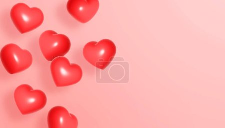 Photo for Floating red hearts balloon on red background. Valentine's day or wedding concept. 3D illustration. - Royalty Free Image