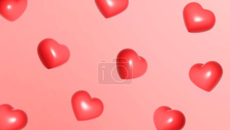 Photo for Falling big red hearts on a red background. Valentine's day or wedding concept. 3D illustration. - Royalty Free Image