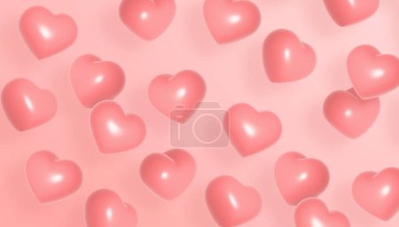 Floating pink hearts balloon on pink background. Valentine's day or wedding concept. 3D illustration.