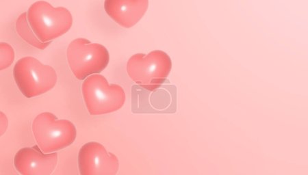 Photo for Floating pink hearts balloon on pink background. Valentine's day or wedding concept. 3D illustration. - Royalty Free Image