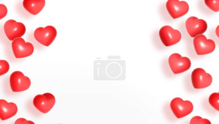 Photo for Floating red hearts balloon on white background. Valentine's day or wedding banner template. 3D illustration. - Royalty Free Image