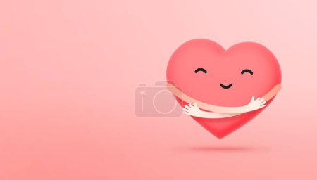Téléchargez les photos : Cute single heart hug itself. Arms wrapped around a heart. Love yourself and happy Valentine's day concept. 3d illustration. - en image libre de droit