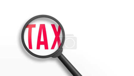 Photo for Magnifying Glass over the word tax. 3D illustration. - Royalty Free Image
