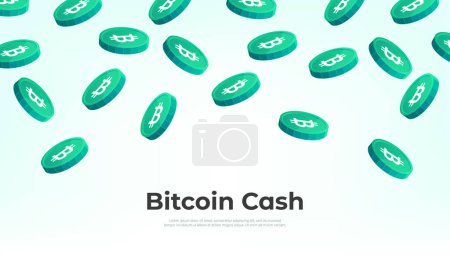 Illustration for Bitcoin Cash (BCH) coin falling from the sky. BCH cryptocurrency concept banner background. - Royalty Free Image