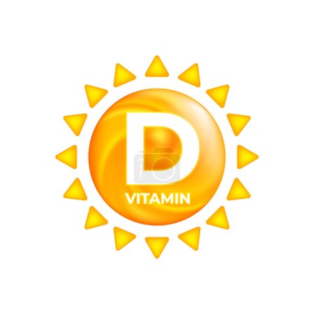 Téléchargez les illustrations : Vitamine D dans l'icône du soleil, supplément et source de nutrition, éléments UV. Vecteur - en licence libre de droit