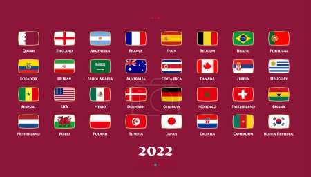 Ilustración de Todas las banderas de los países en el campeonato de fútbol 2022. vector - Imagen libre de derechos
