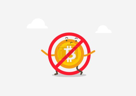 Photo for Crossed bitcoin cartoon character. Bitcoin crypto currency banned, government monetary policy, Cryptocurrency crash or digital crime investigation concept. vector - Royalty Free Image