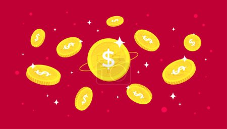 Illustration for Digital Canadian dollar coins on red background. Canadian Central Bank Digital Currency (CBDC) concept banner background. - Royalty Free Image