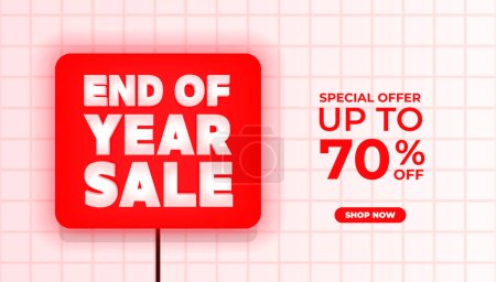 End of year sale text on red lightbox. Special offer year end sale banner template.