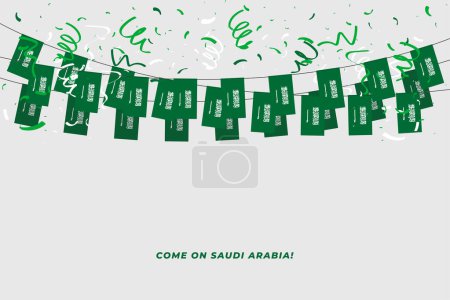 Photo for Saudi Arabia garland flag with confetti on white background, Hang bunting for Saudi Arabia celebration template banner. - Royalty Free Image